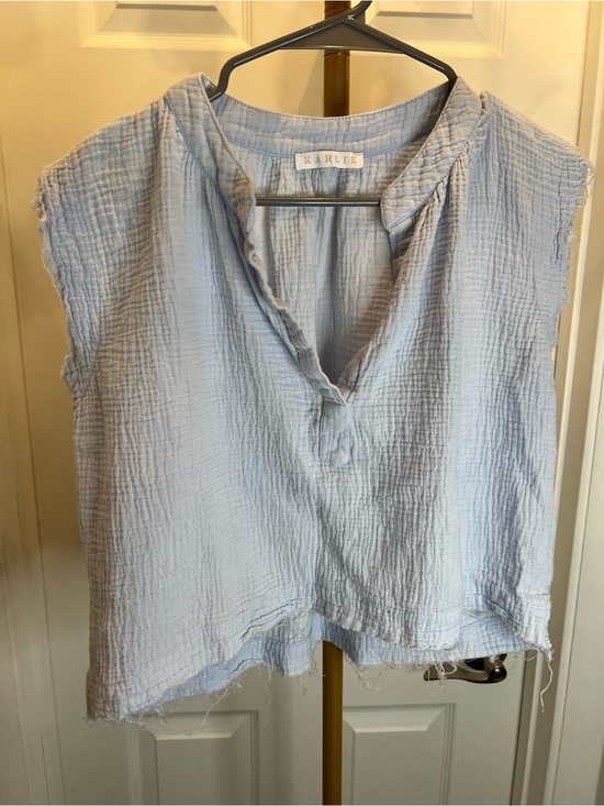 Karlie Tops - Karlie Light Blue Gauze Cap Sleeve Crop Top